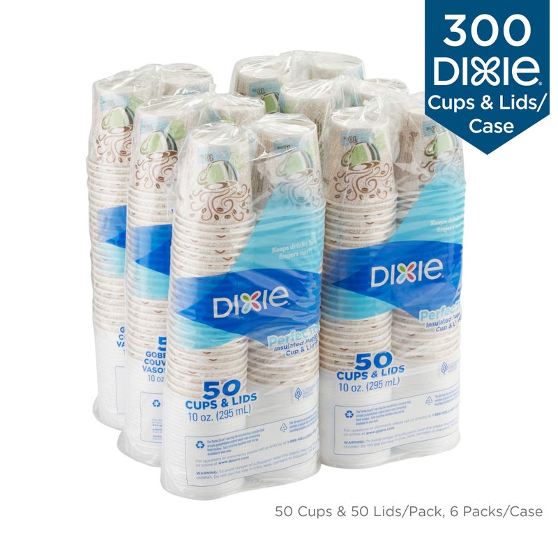 Georgia-Pacific Dixie PerfecTouch 10 oz Paper Coffee Cups and Lids By GP PRO, Coffee Haze Design, 300 Disposable Cups and Lids (50 Disposable Cups and Lids Per Pack, 6 Packs Per Case), 5310COMBO600 - Image 3